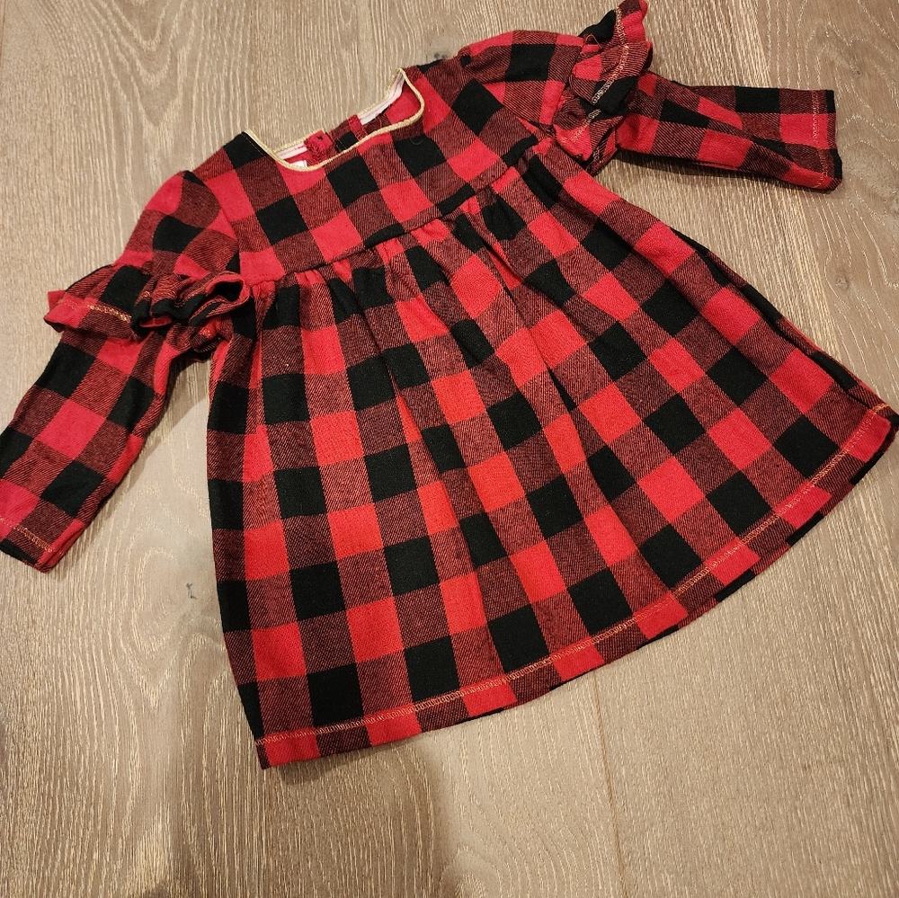 MUD PIE BABY GIRL BUFFALO CHECK RED BLACK CHRISTMAS HOLIDAY DRESS 3-6M